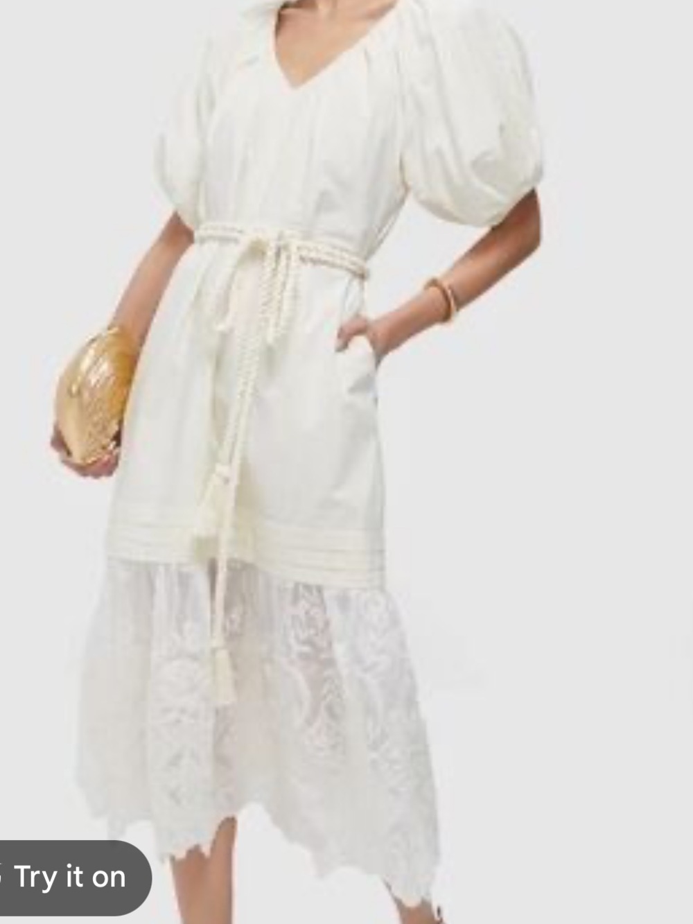 EUC Tuckernuck x Studio McGee Cream Puff-Sleeve Lace-Trim Maxi Dress